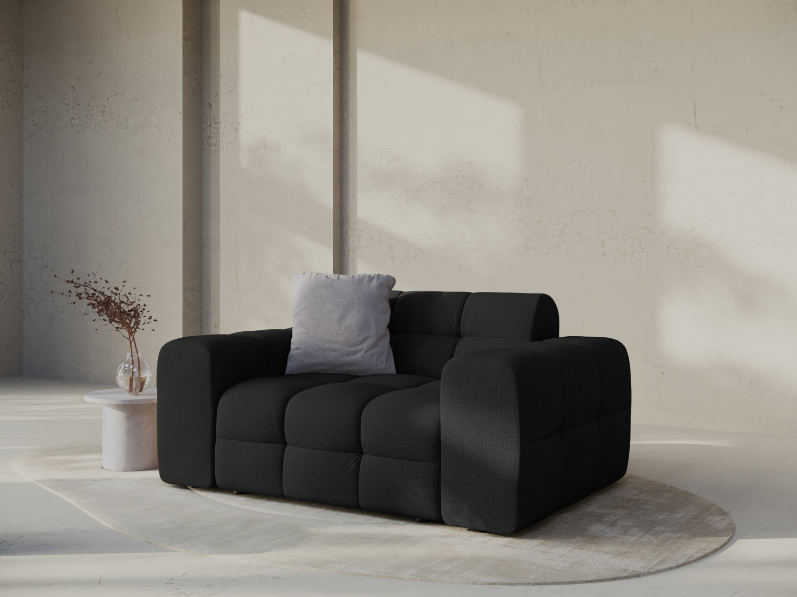 Elegantes Kendal 2-Sitzer Sofa in stilvollem Schwarz, ideal für moderne Wohnräume, präsentiert von Micadoni.