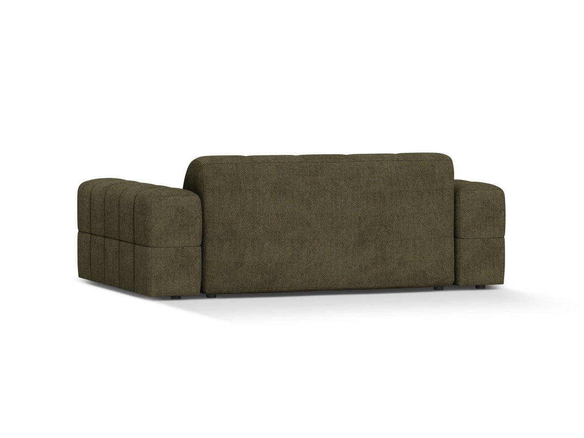 Beiges 2er Sofa Jennifer von Micadoni mit Chenille-Bezug, schwarzen Kunststoffbeinen und gepolsterter Rückenlehne auf hellem Hintergrund fotografiert.