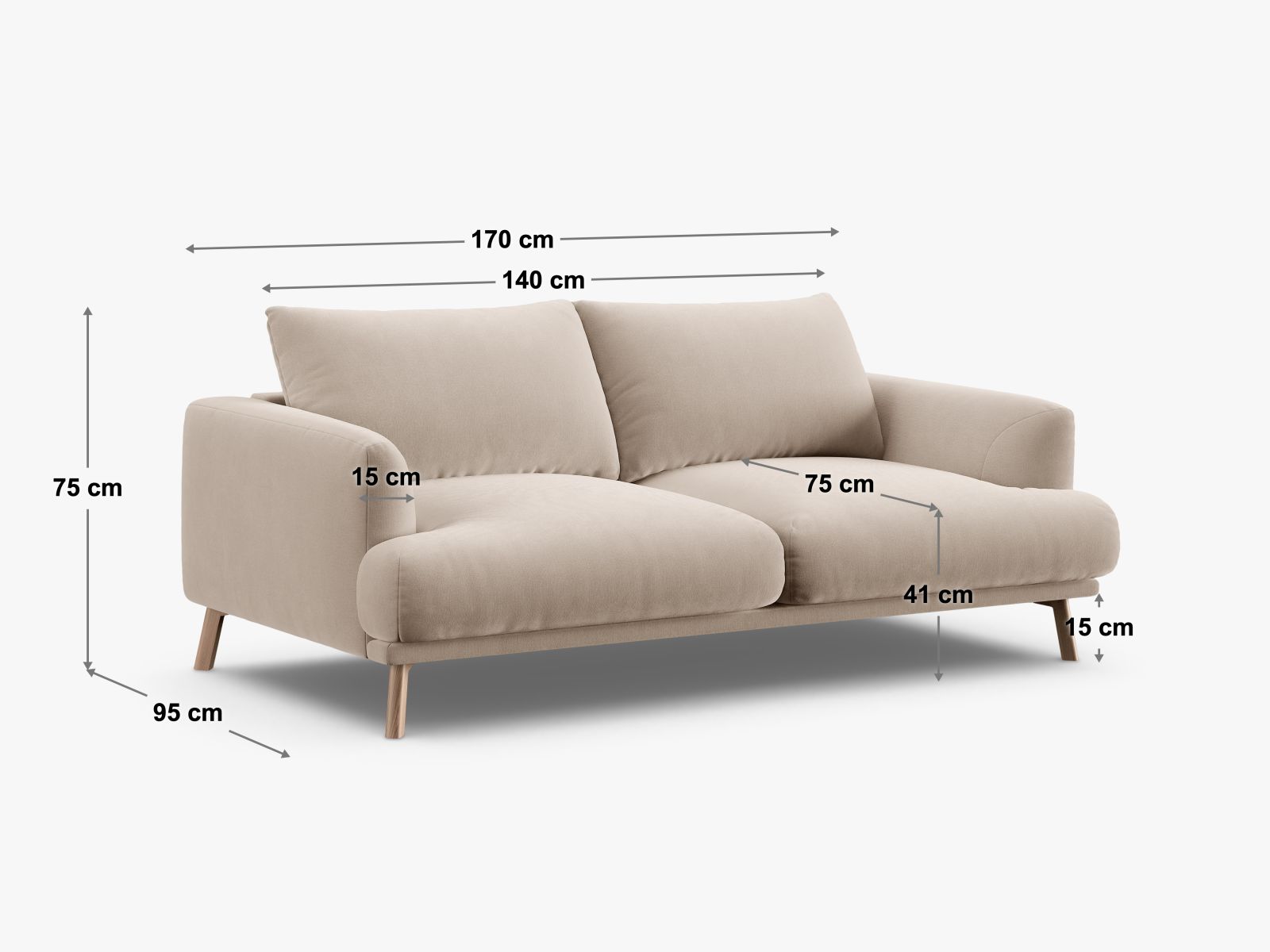 Gemütliches 2-Sitzer Sofa Naomi in edlem Cappuccino-Liberty, perfekt für stilvolle Wohnzimmer und entspannte Abende.