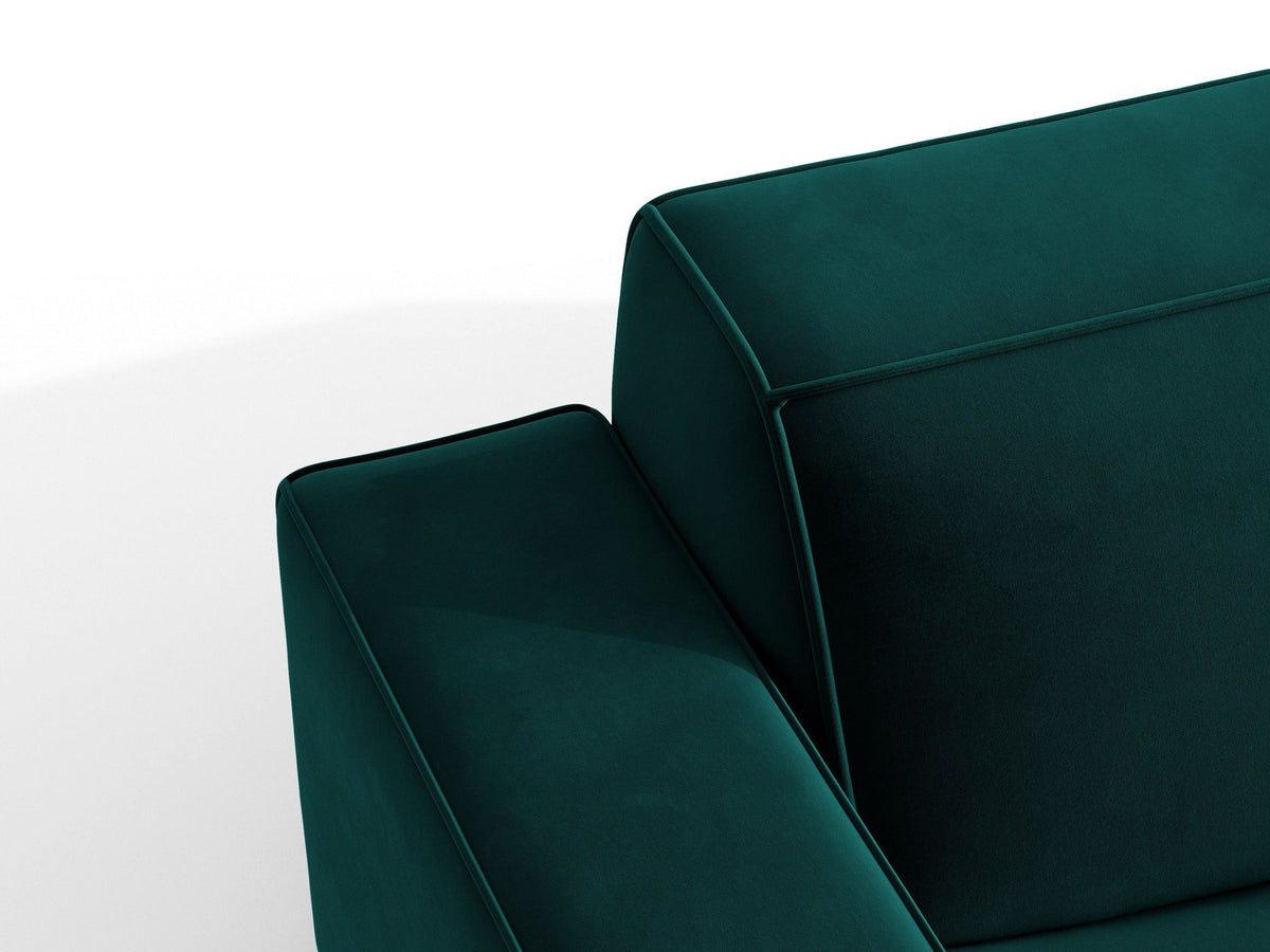 Zweisitzer-Sofa Jodie von Micadoni mit beigem Samtbezug, schwarzen Kunststoffbeinen und gepolsterter Rückenlehne, Frontalansicht.