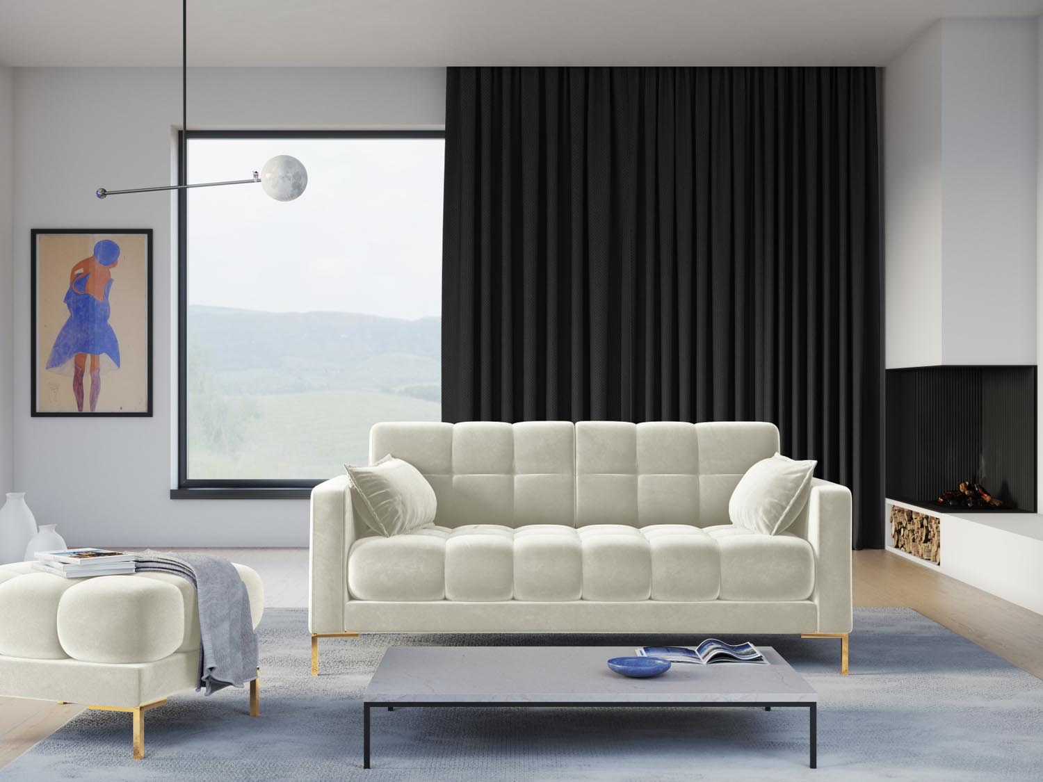Mamaia Velour Sofa 2 Sitzer in Light Beige/Gold präsentiert im Onlineshop von KAQTU Design AG. 2er Sofa ist von Micadoni