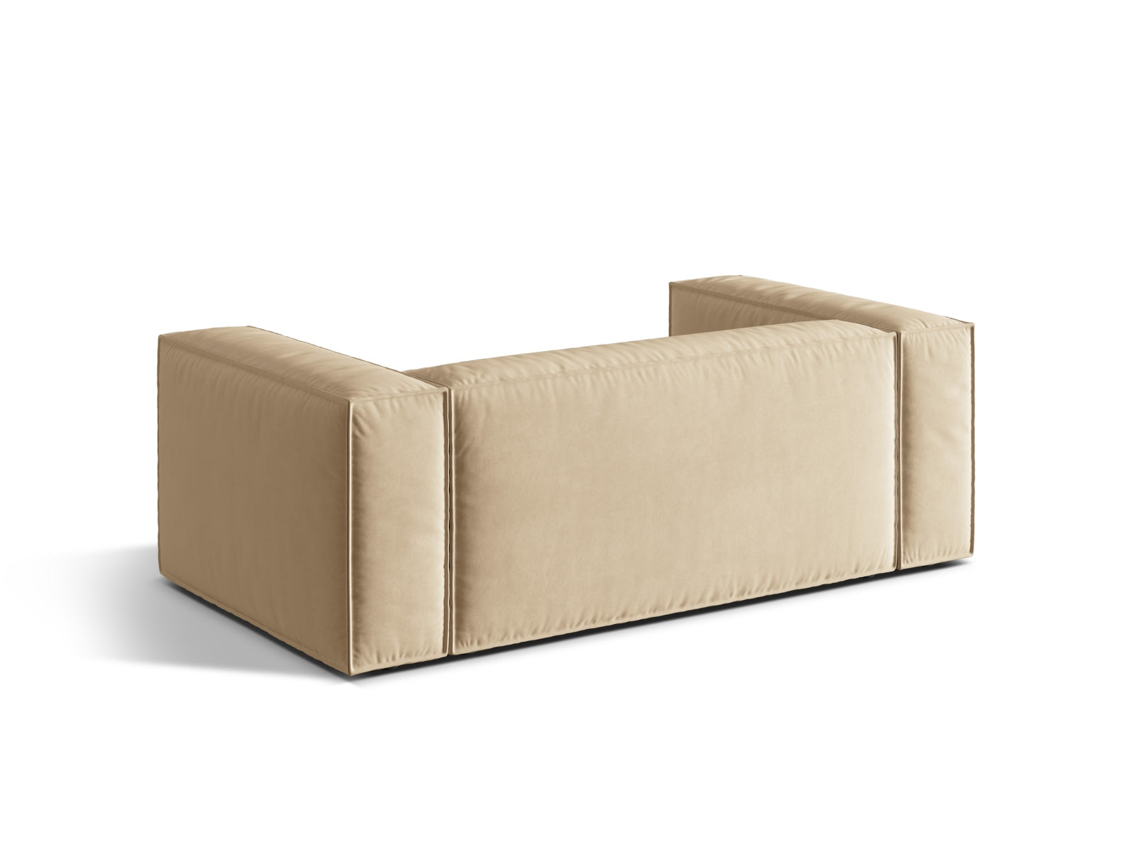 Stilvolles 2-Sitzer Velour Sofa Nuria in zartem Nude, perfekt für moderne Interiors. Hochwertige Materialien und elegantes Design von Micadoni.