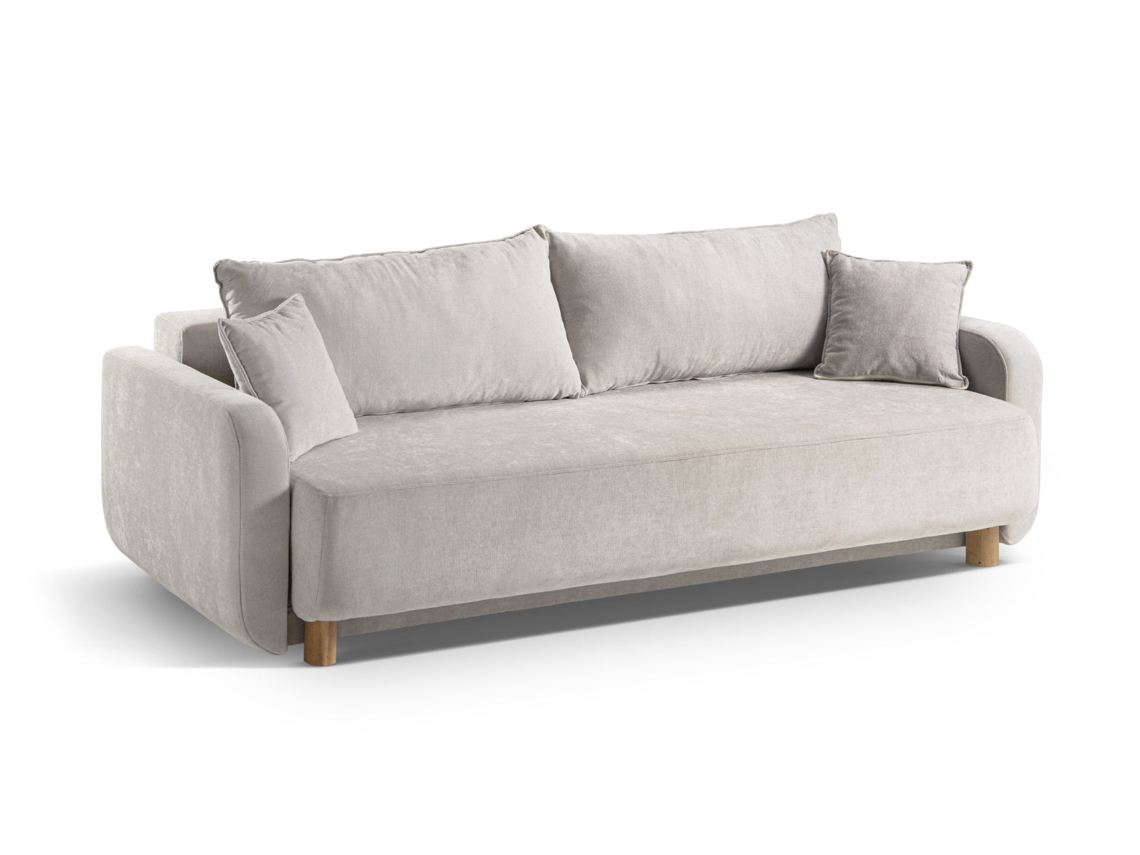 Elegantes 3-Sitzer Sofa Elen von Micadoni in Beige, bietet Schlafgelegenheit und praktischen Stauraum für stilvolles Wohnen.