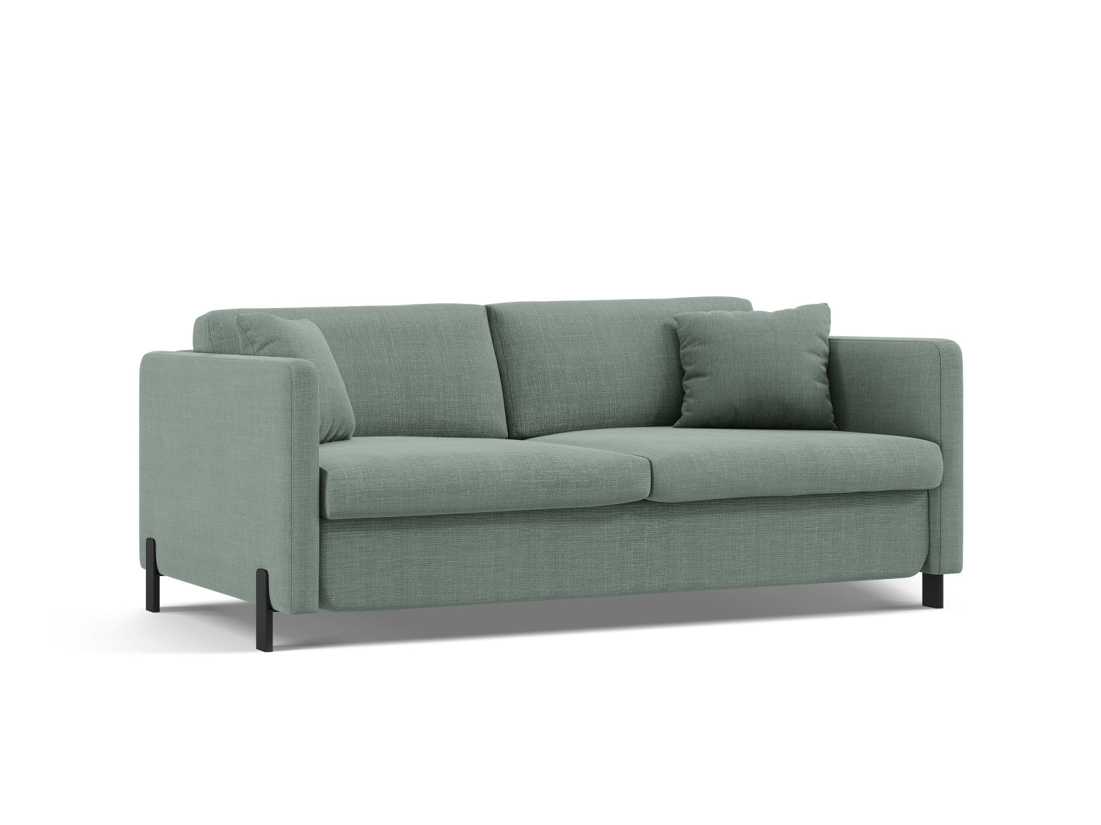 Modernes 3-Sitzer Bettsofa Gloria in sanftem Mintgrün, perfekt für entspannte Abende und als Schlafgelegenheit für Gäste.