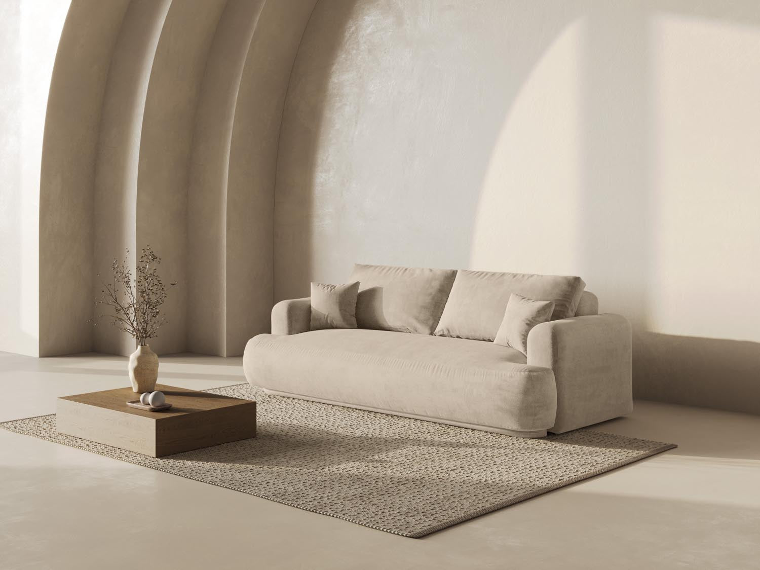 Erleben Sie das stilvolle Ella Velour Sofa von Micadoni! Dieses 3-Sitzer Sofa bietet eine komfortable Schlaffunktion und cleveren Stauraum für Ihr Wohnzimmer.