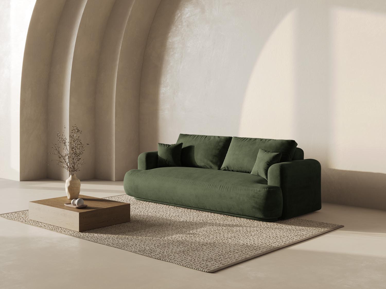 Erleben Sie das stilvolle Ella Velour Sofa von Micadoni! Dieses 3-Sitzer Sofa bietet eine komfortable Schlaffunktion und cleveren Stauraum für Ihr Wohnzimmer.