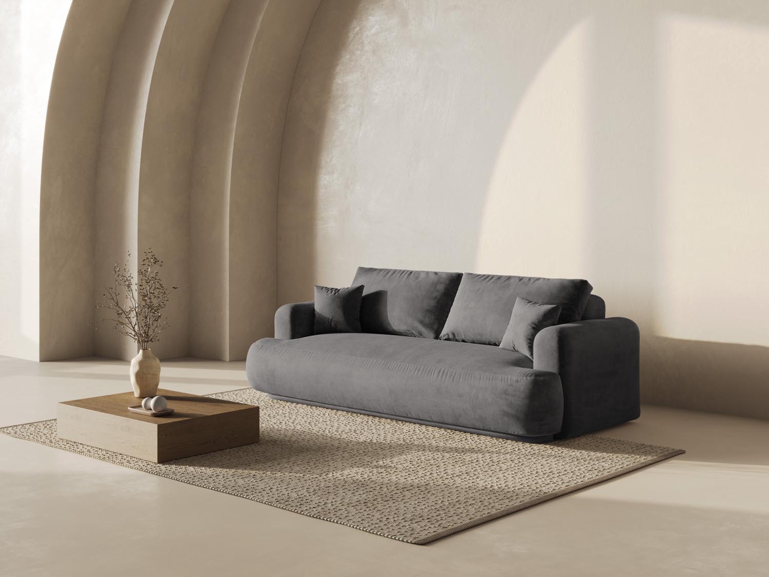 Entdecken Sie das elegante Ella Velour Sofa von Micadoni! Dieses 3-Sitzer Sofa vereint Schlaffunktion und praktischen Stauraum für Ihr Zuhause.