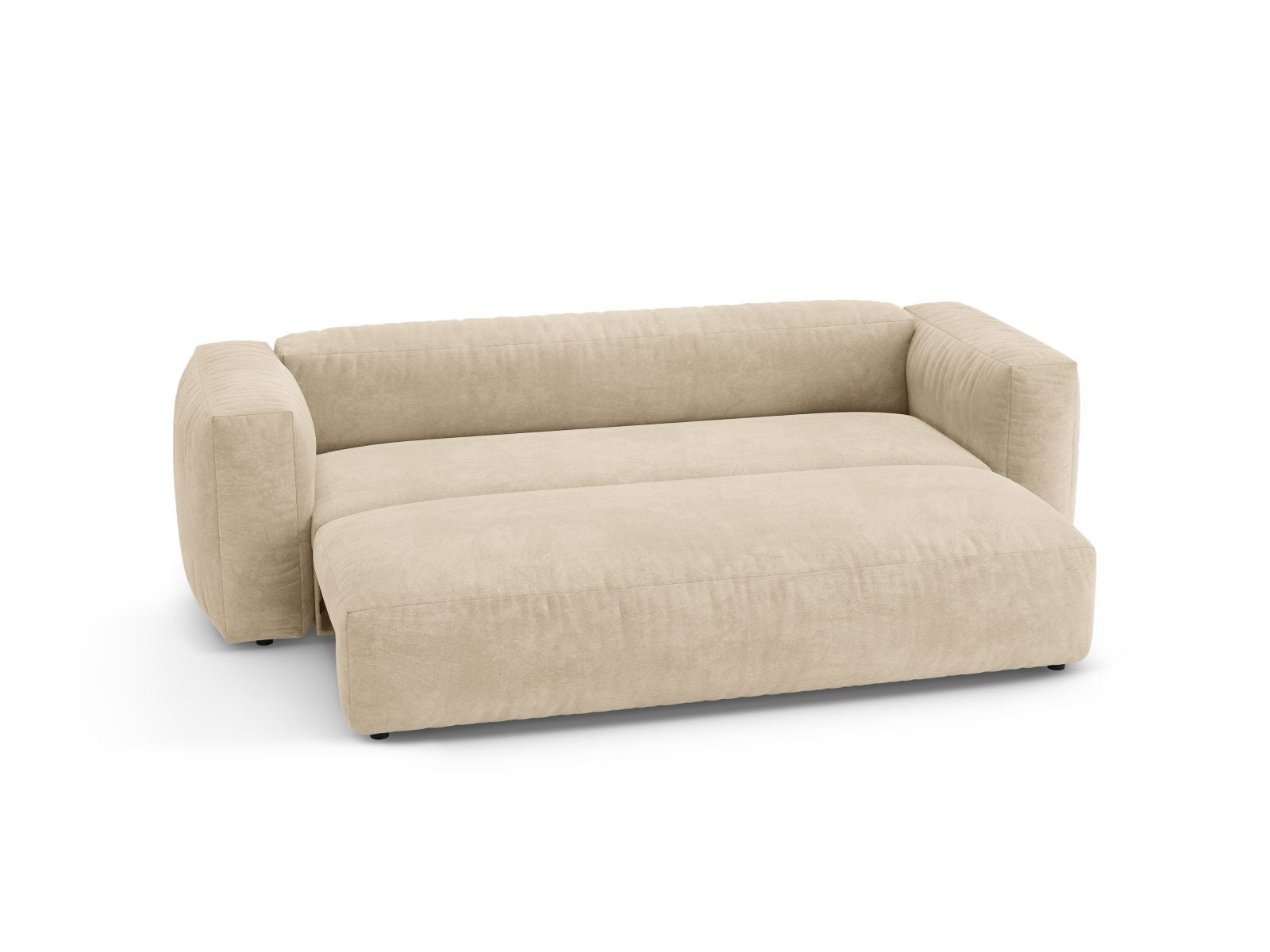 Elegantes 3-Sitzer Sofa Martina in hellem Beige, ideal für entspannte Stunden und als komfortable Schlafgelegenheit für Übernachtungsgäste.