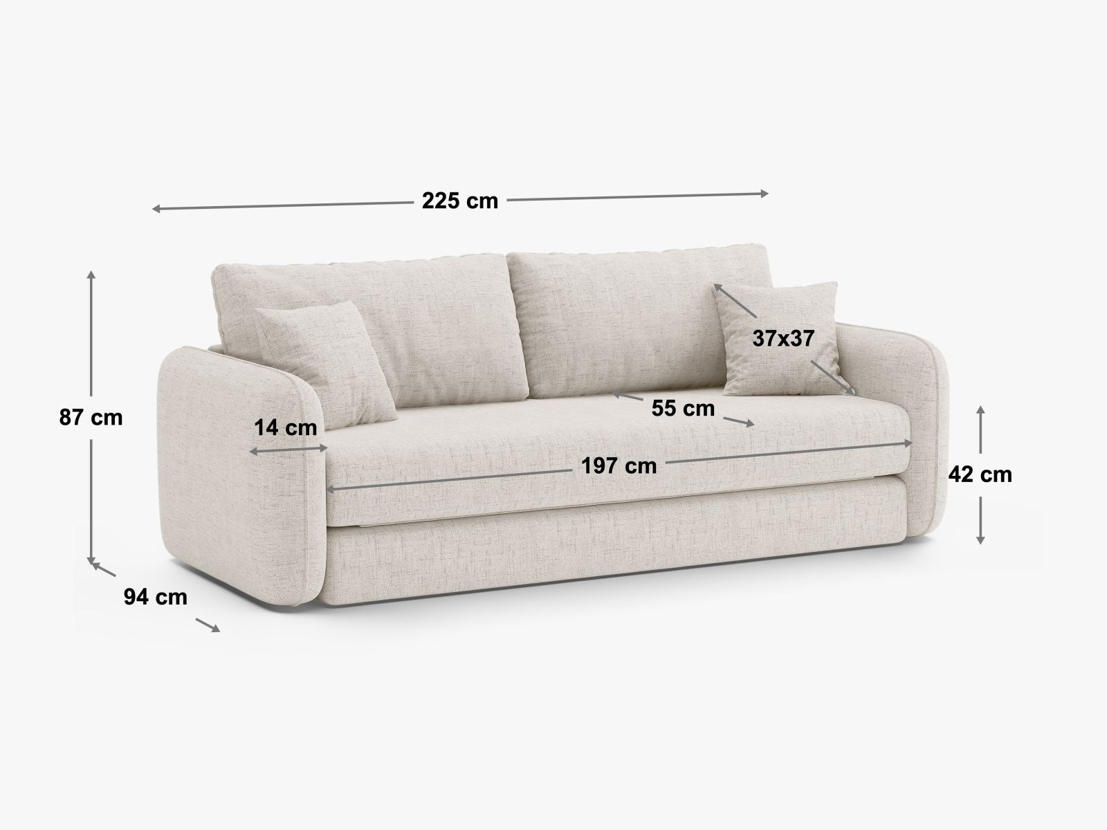 Stylisches 3-Sitzer Bettsofa Dormi in warmem Cappuccino-Ton, perfekt für gemütliche Abende und als Schlafplatz für Gäste.