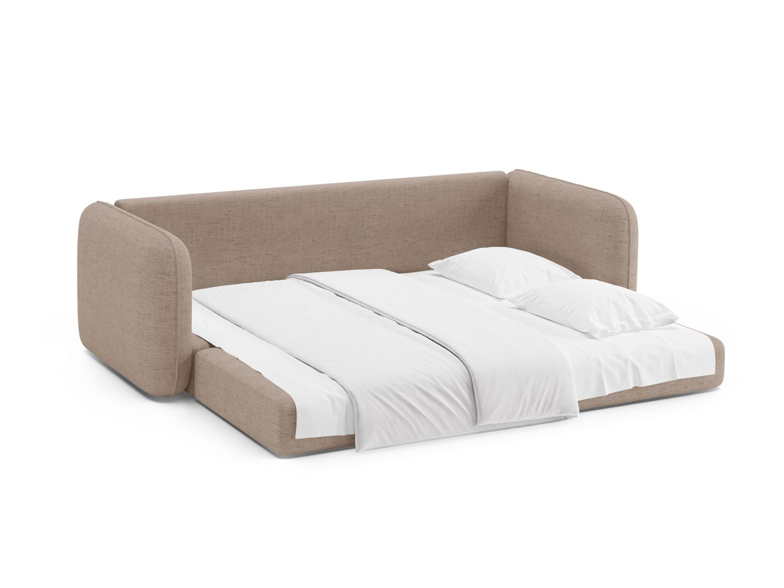 Modernes 3-Sitzer Sofa Dormi in stilvollem Cappuccino, vielseitig einsetzbar als gemütliches Sofa und komfortables Schlafsofa.