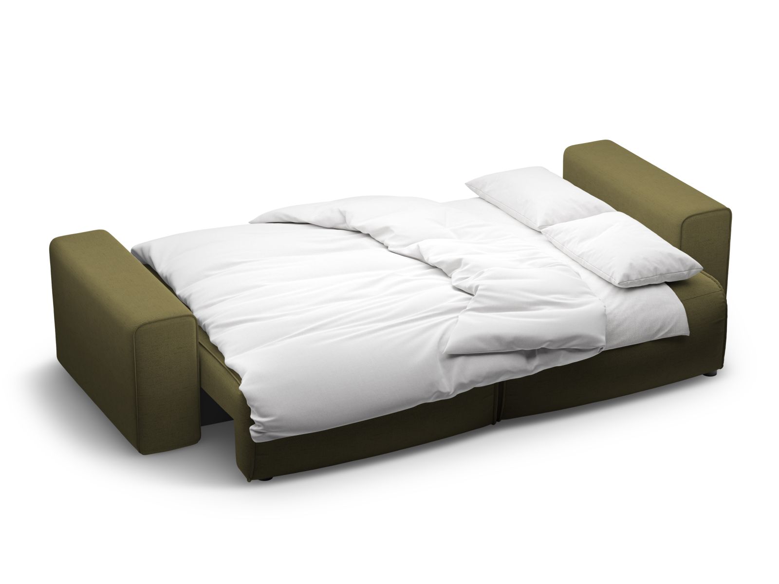 Stylisches 3-Sitzer Sofa Victor in trendigem Grün, perfekt für jedes Wohnzimmer, mit praktischer Schlaffunktion und integriertem Stauraum.