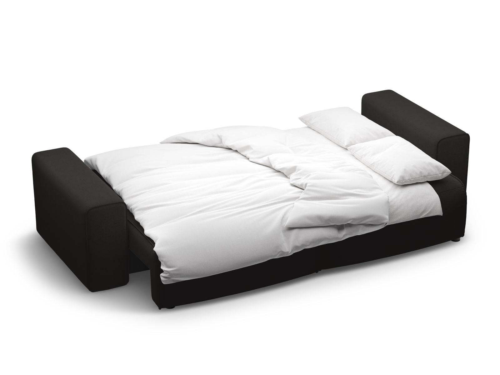 Stylisches 3-Sitzer Sofa Victor in edlem Schwarz, vielseitig einsetzbar als Schlafsofa mit integriertem Stauraum für optimale Raumnutzung.