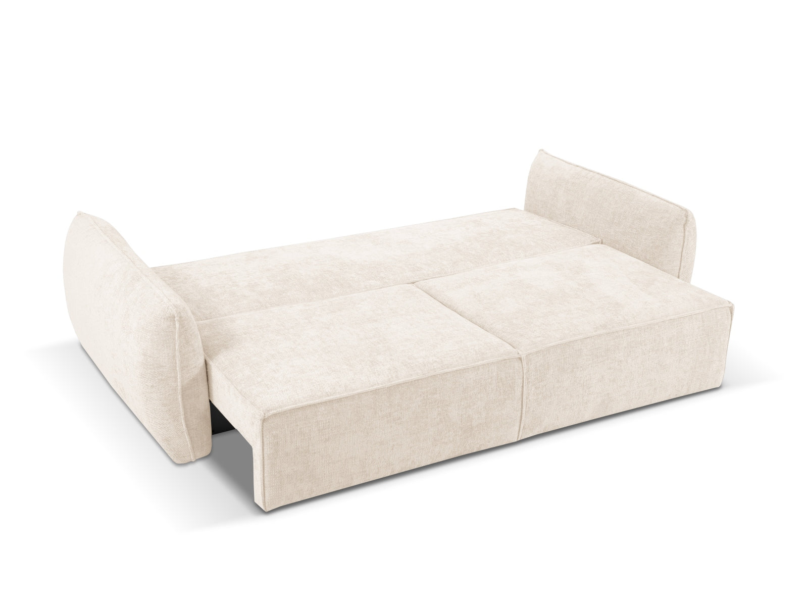 Modernes 3-Sitzer Sofa in hellem Beige, vielseitig einsetzbar mit Schlaffunktion und praktischem Stauraum für zusätzlichen Komfort.