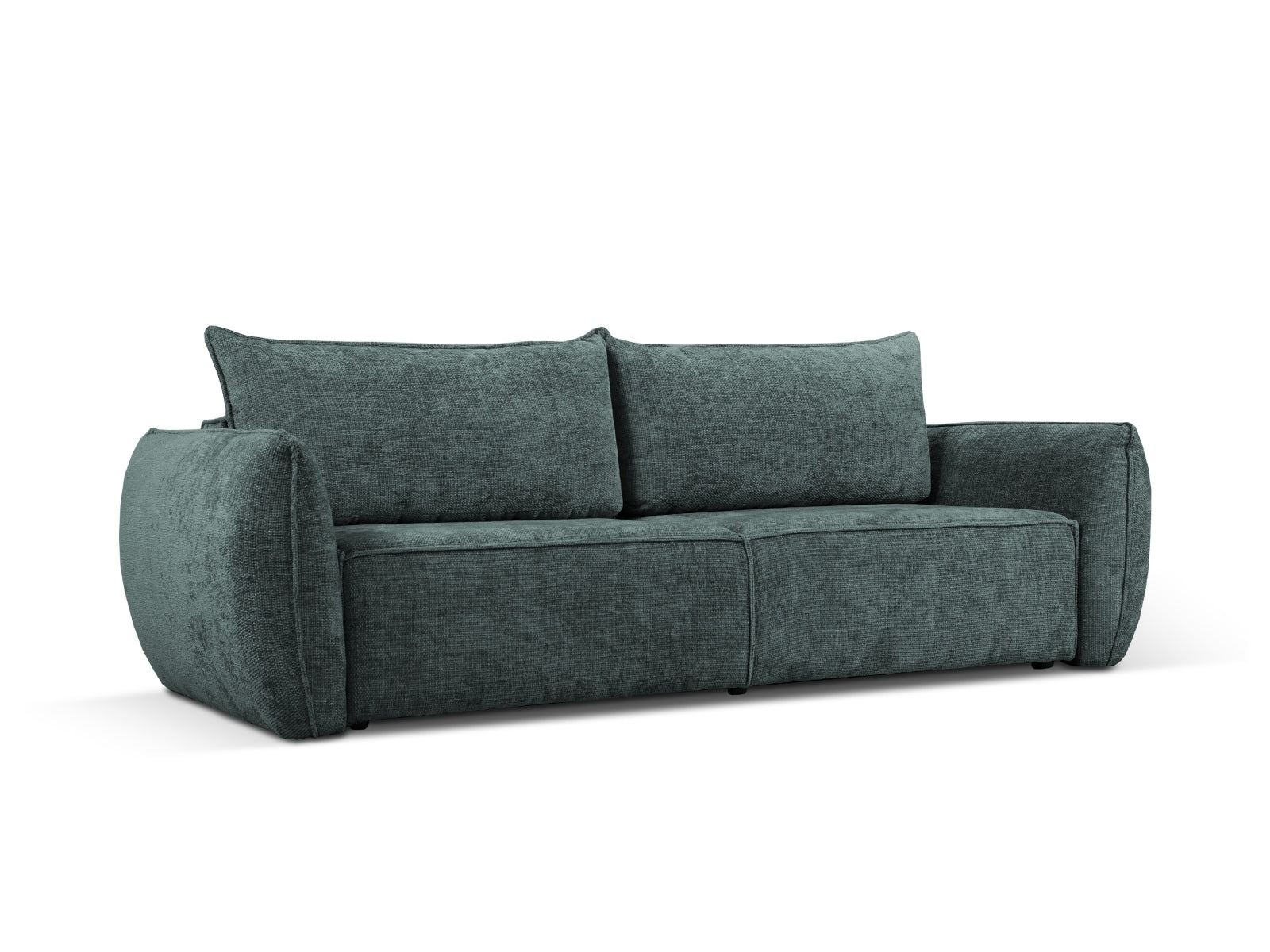 Elegantes Kaelle Sofa in Petrol-Haga, 3-Sitzer mit Schlaffunktion und Stauraum, ideal für modernes Wohnen und Gästeübernachtungen.
