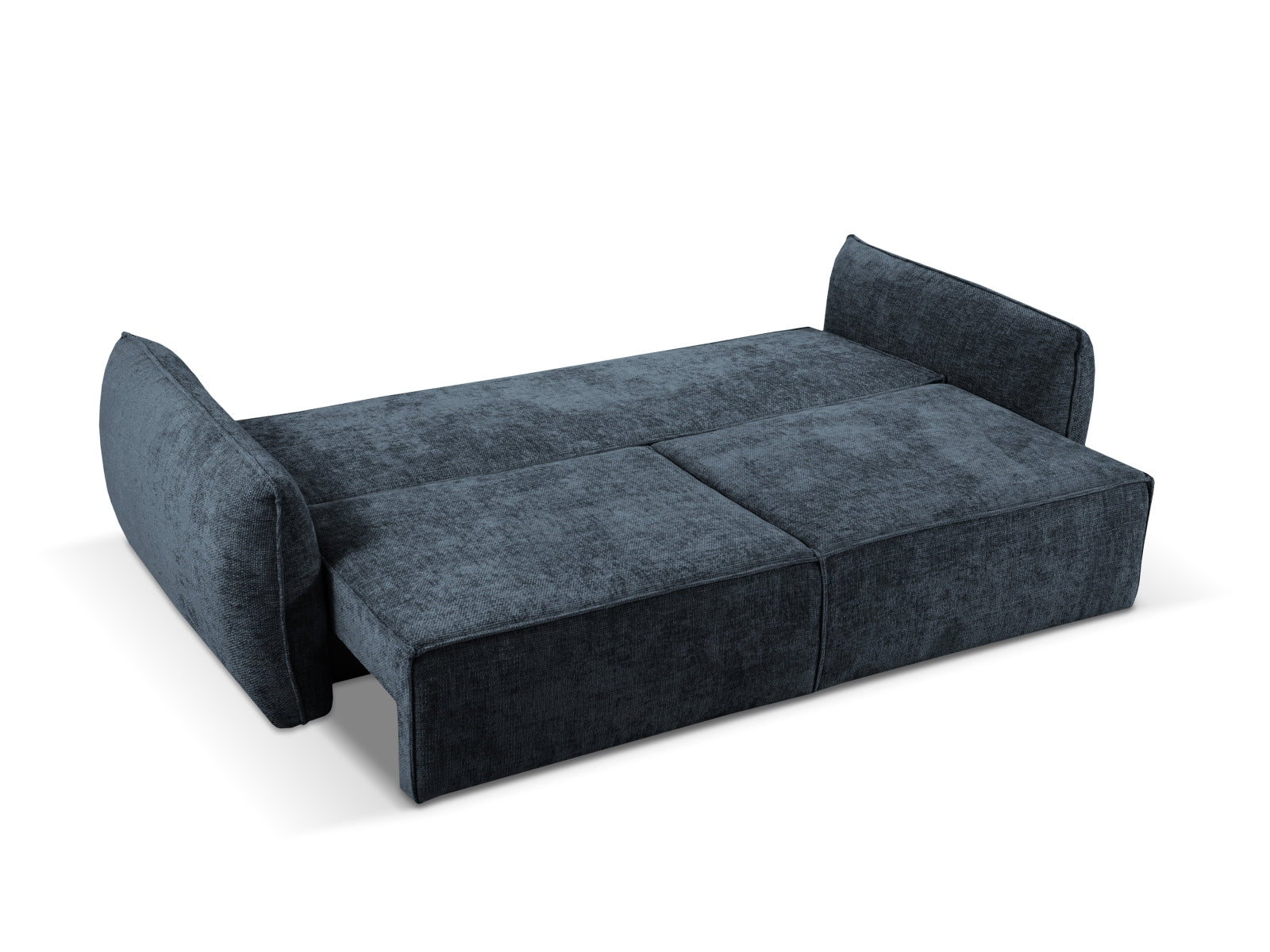 Modernes 3-Sitzer Sofa in Royalblau, vielseitig einsetzbar mit Schlaffunktion und praktischer Stauraumbox für zusätzlichen Komfort.