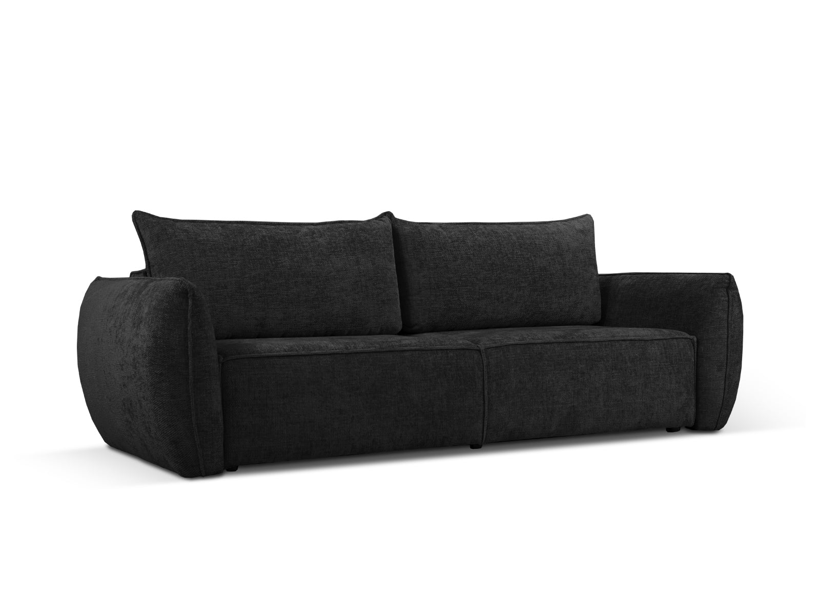 Elegantes Kaelle Bettsofa in Schwarz mit Schlaffunktion und Stauraum, ideal für stilvolle Wohnräume und Gästeübernachtungen.