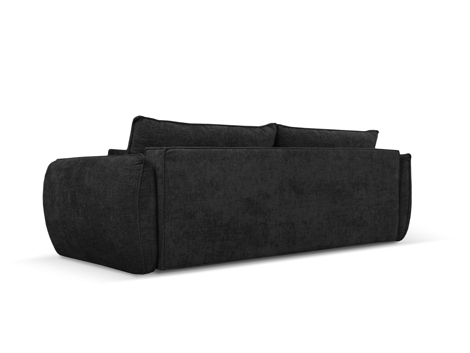 Stylisches 3-Sitzer Bettsofa Kaelle in elegantem Schwarz, ideal für Gästeübernachtungen und zur Aufbewahrung von Decken und Kissen.