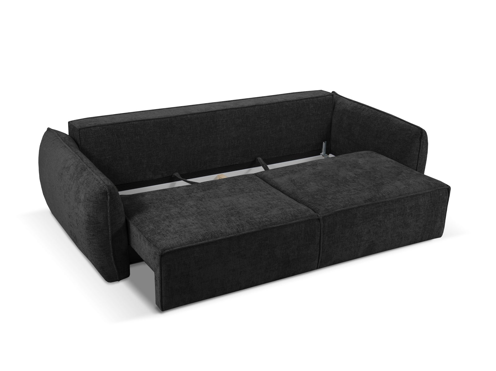 Modernes 3-Sitzer Sofa Kaelle in zeitlosem Schwarz, perfekt für entspannte Abende und als praktisches Schlafsofa mit Stauraum.
