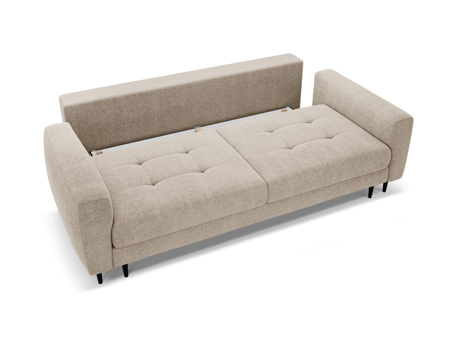 Beige 3-Sitzer Sofa Bemy von Micadoni, stilvolles Bettsofa mit integrierter Schlaffunktion und praktischem Stauraum für vielseitige Nutzung.