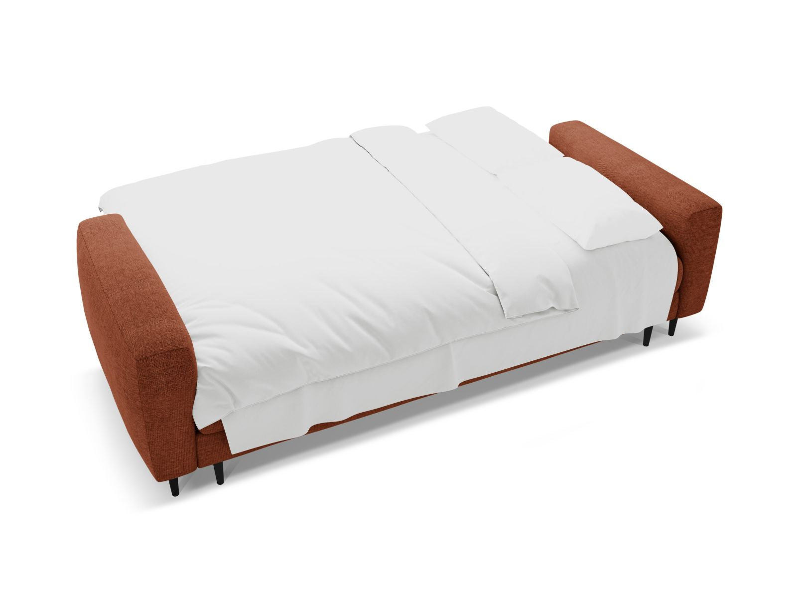 Modernes 3-Sitzer Sofa Bemy in Coral-Sorella, perfekt für entspannte Stunden, bietet Schlaffunktion und cleveren Stauraum.