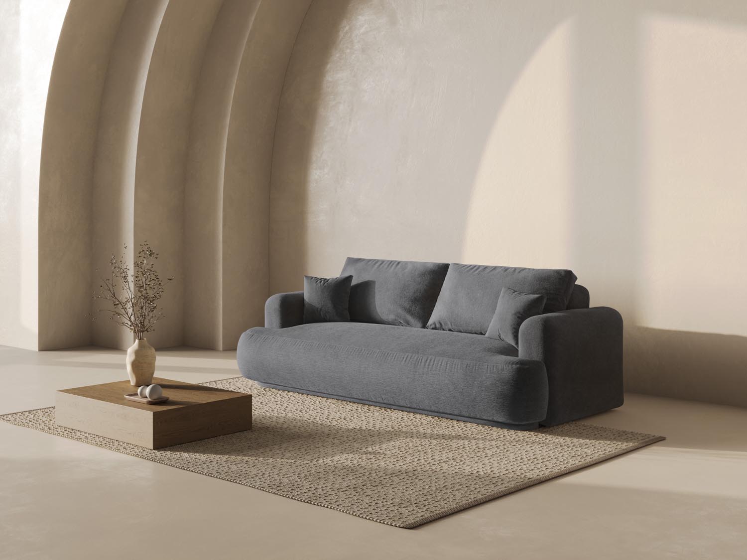 Entdecken Sie das Ella Sofa von Micadoni: elegantes 3-Sitzer Sofa mit praktischer Schlaffunktion und integriertem Stauraum für mehr Komfort.