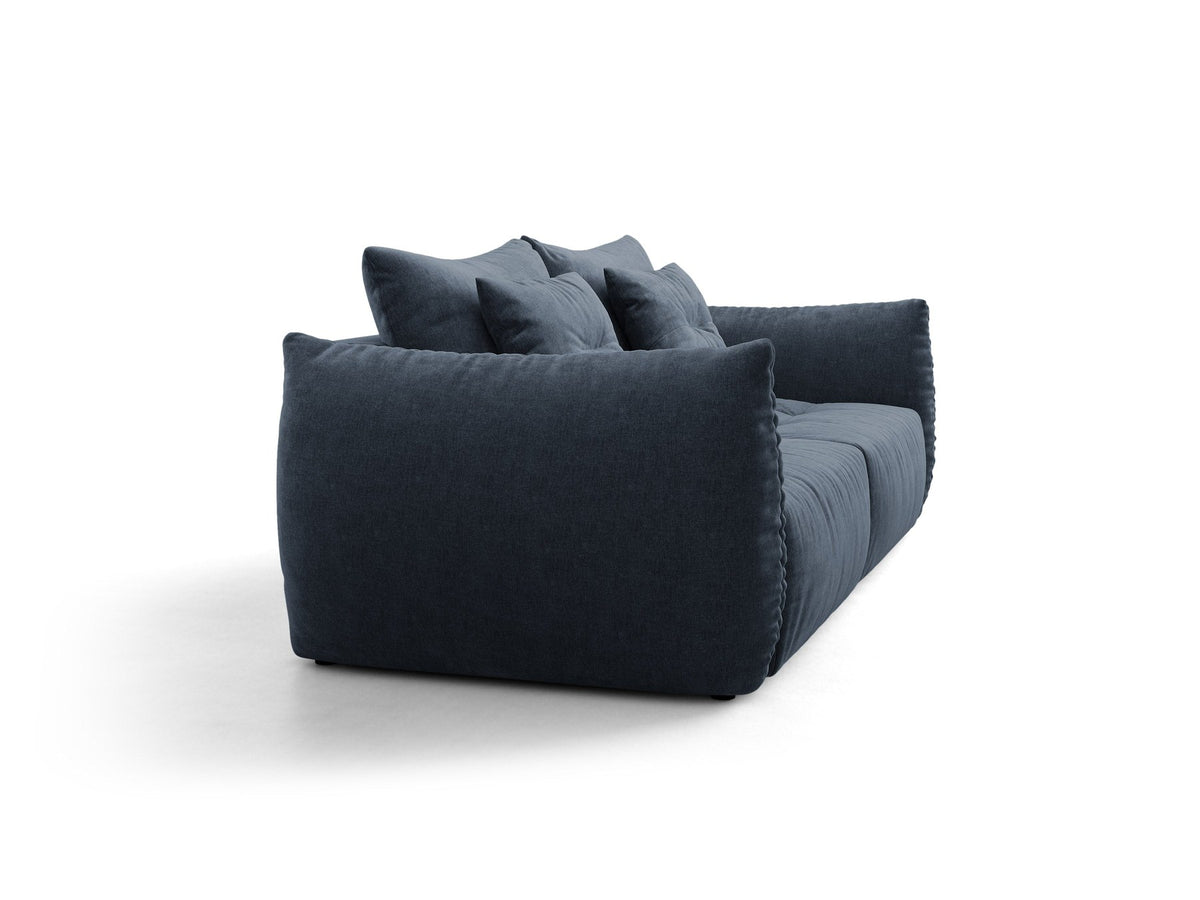 Beiges 3er Sofa Bloom von Micadoni aus samtigem Casino-Stoff mit schwarzen Kunststoffbeinen, ausklappbarer Bettfunktion und Stauraumfach.