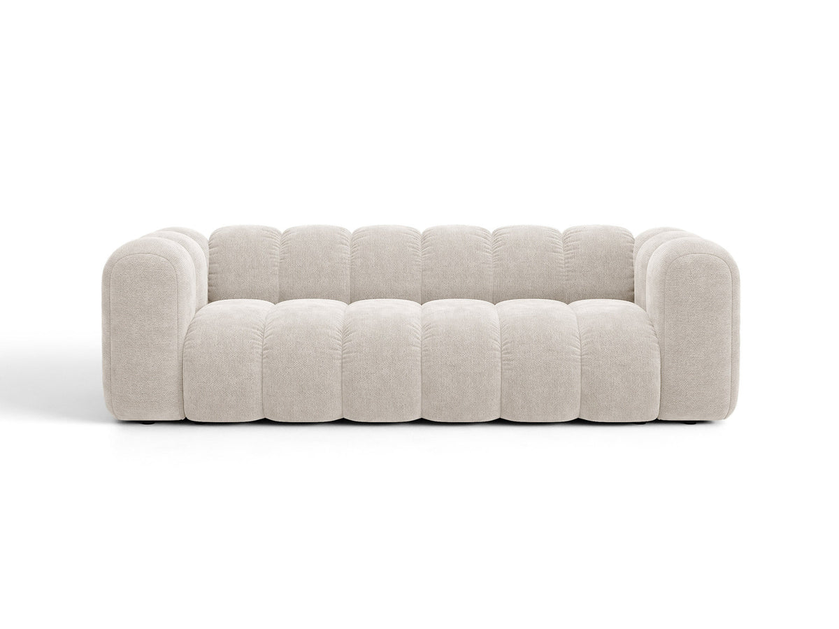 Micadoni Lupine 3er Sofa in leichtem Beige mit Bettfunktion, Stauraum im Bettkasten und schwarzen Kunststoffbeinen, Stoffbezug Eden 2 Pearl