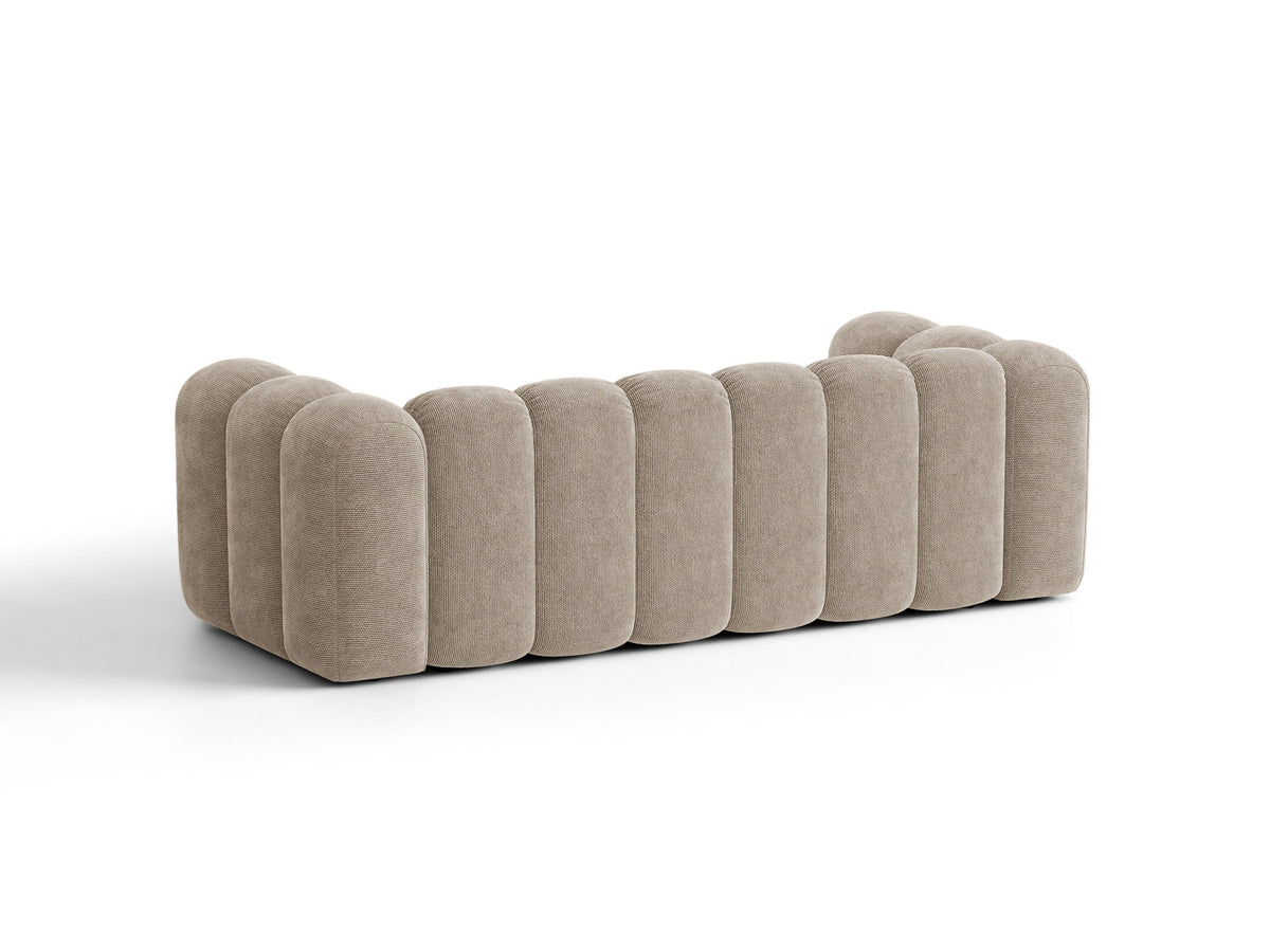 Micadoni Lupine 3er Sofa in leichtem Beige mit Bettfunktion, Stauraum im Bettkasten und schwarzen Kunststoffbeinen, Stoffbezug Eden 2 Pearl