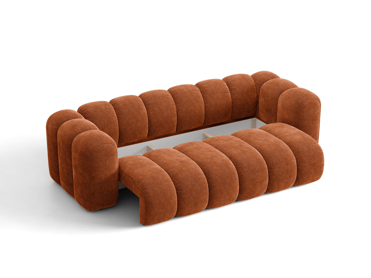 Micadoni Lupine 3er Sofa in leichtem Beige mit Bettfunktion, Stauraum im Bettkasten und schwarzen Kunststoffbeinen, Stoffbezug Eden 2 Pearl