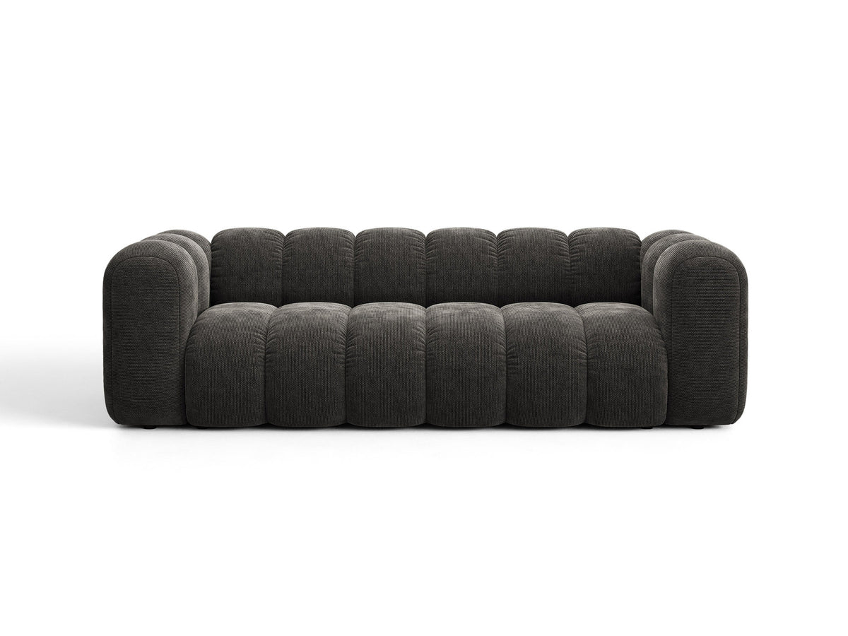 Micadoni Lupine 3er Sofa in leichtem Beige mit Bettfunktion, Stauraum im Bettkasten und schwarzen Kunststoffbeinen, Stoffbezug Eden 2 Pearl