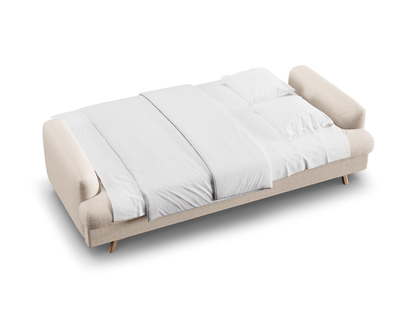 Beige 3-Sitzer Sofa Naomi von Micadoni, ideal für Wohnräume, bietet Schlaffunktion und Stauraum für mehr Flexibilität und Komfort.
