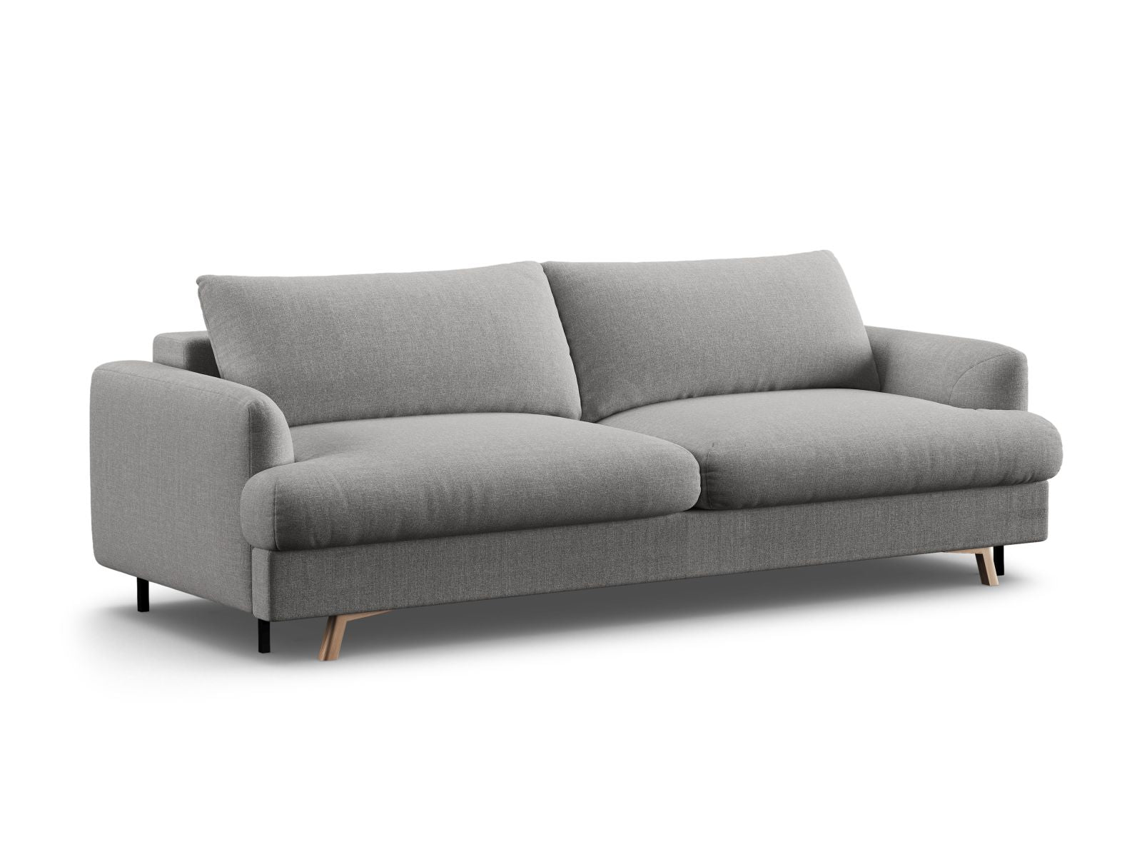 Elegantes 3-Sitzer Sofa Naomi in Ash Melange-Liberty, ideal als Bettsofa mit praktischer Schlaffunktion und Stauraum.