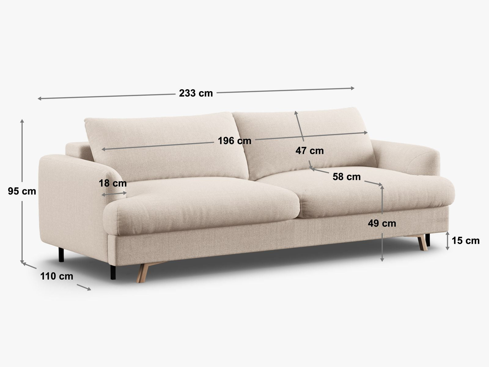 Stylisches 3-Sitzer Sofa Naomi in Ash Melange-Liberty, perfekt für Gäste mit Schlaffunktion und zusätzlichem Stauraum.