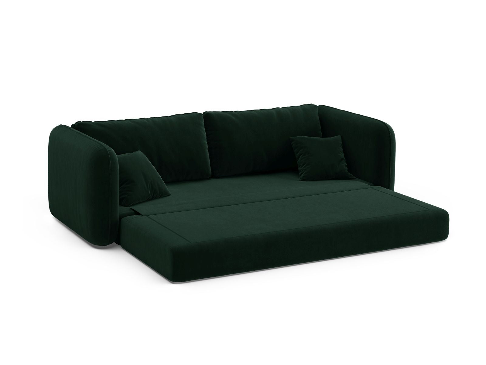 Elegantes 3-Sitzer Bettsofa Dormi in stilvollem Flaschengrün, ideal für Wohnräume und als Schlafgelegenheit für Übernachtungsgäste.