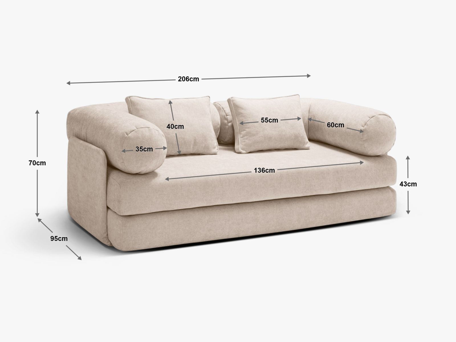 Elegantes 3-Sitzer Bettsofa Dreamy in leuchtendem Gelb, perfekt für entspannte Stunden und als praktische Schlaflösung von Micadoni.