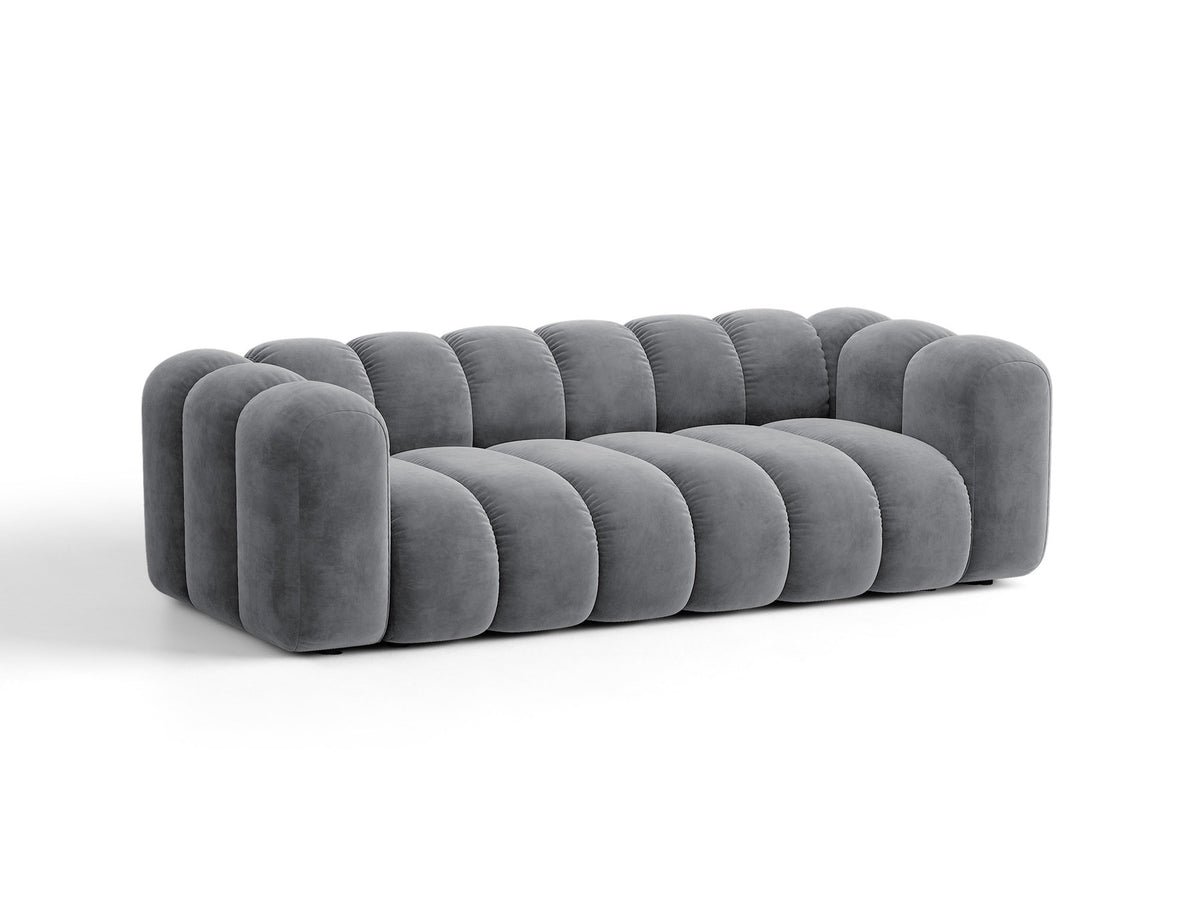 Micadoni Lupine 3er Sofa in leichtem Beige mit Bettfunktion, Stauraum im Bettkasten und schwarzen Kunststoffbeinen, Stoffbezug Eden 2 Pearl