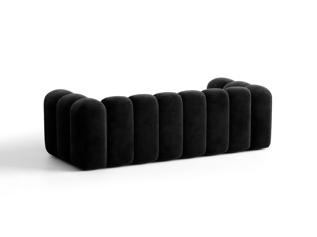 Micadoni Lupine 3er Sofa in leichtem Beige mit Bettfunktion, Stauraum im Bettkasten und schwarzen Kunststoffbeinen, Stoffbezug Eden 2 Pearl