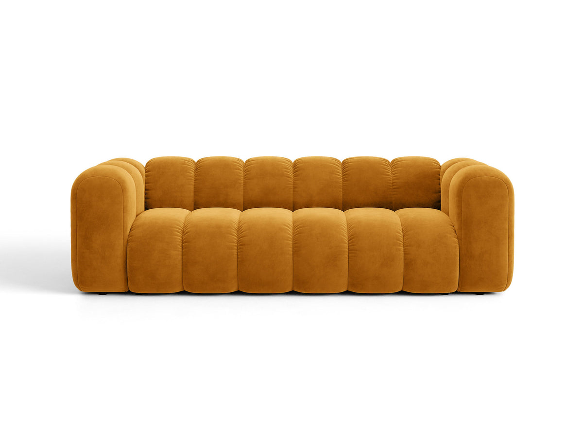 Micadoni Lupine 3er Sofa in leichtem Beige mit Bettfunktion, Stauraum im Bettkasten und schwarzen Kunststoffbeinen, Stoffbezug Eden 2 Pearl