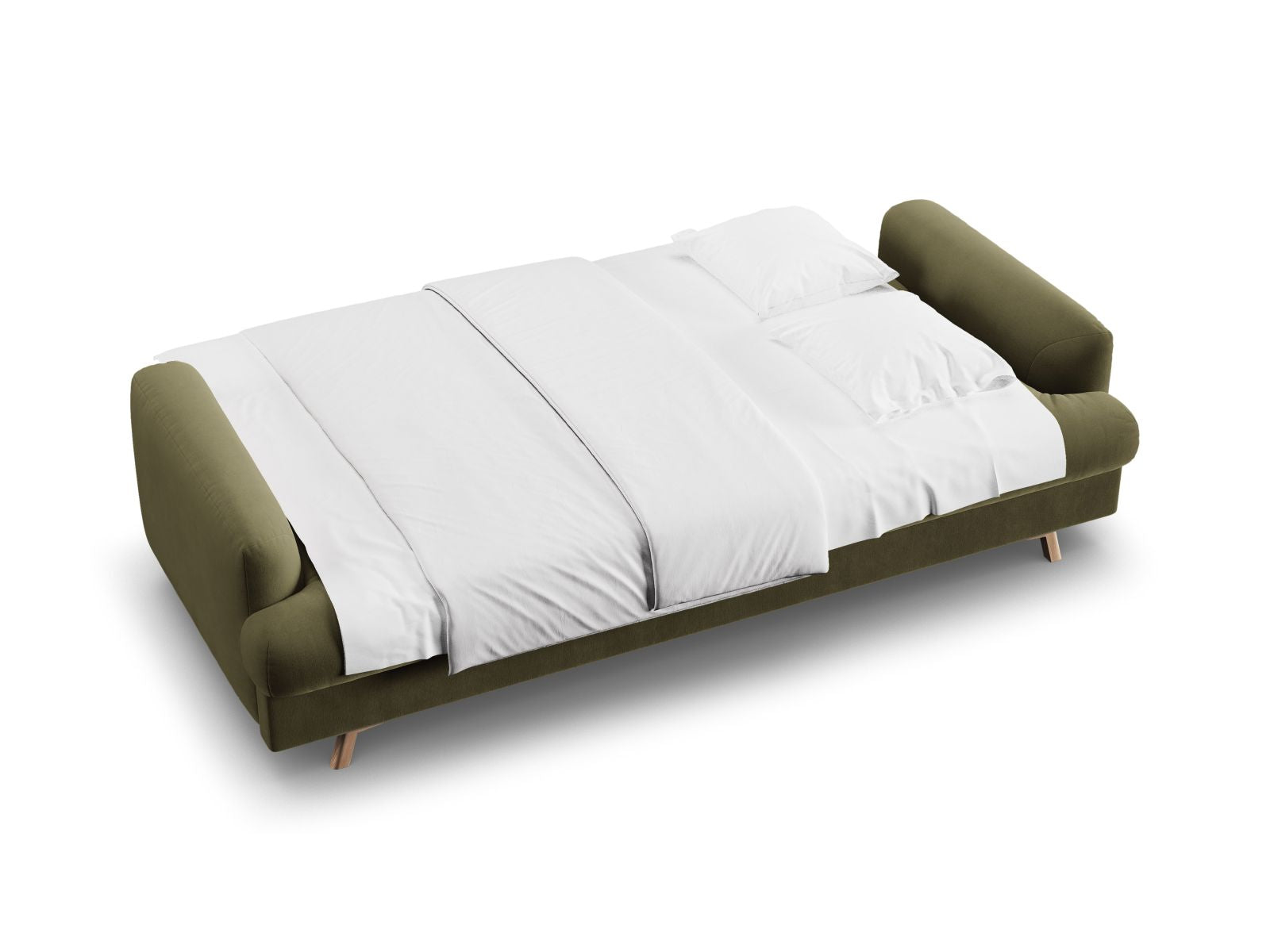 Elegantes 3-Sitzer Sofa Naomi in modernem Design, ideal für Gästeübernachtungen und zur Aufbewahrung von Decken und Kissen.