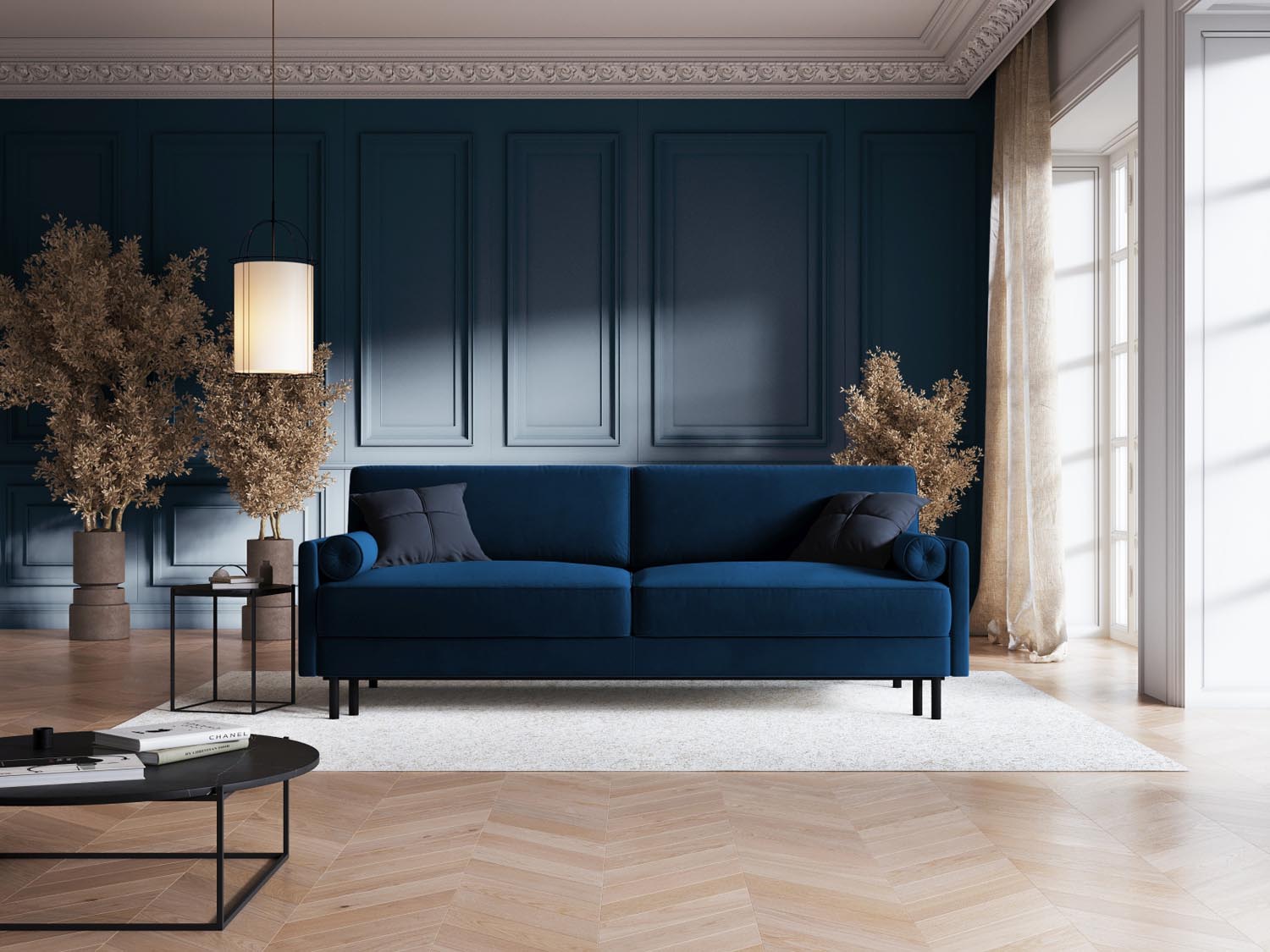 Scott Velour Sofa mit Schlaffunktion und Stauraum 3 Sitzer in Royal Blue präsentiert im Onlineshop von KAQTU Design AG. Bettsofa ist von Micadoni