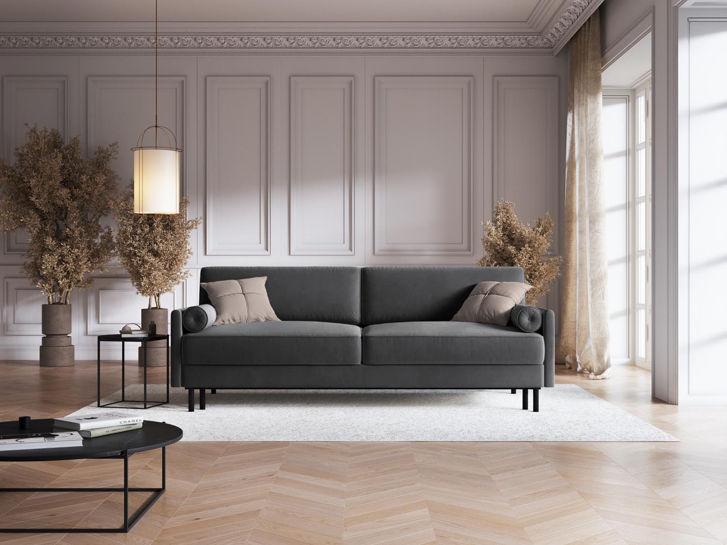 Scott Velour Sofa mit Schlaffunktion und Stauraum 3 Sitzer in Grey präsentiert im Onlineshop von KAQTU Design AG. Bettsofa ist von Micadoni