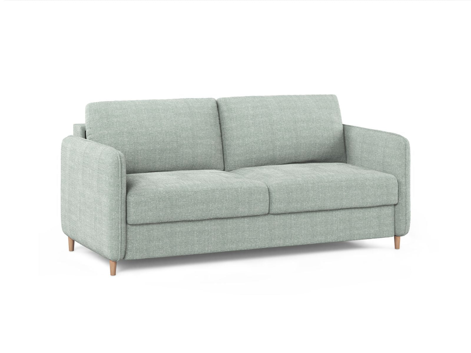 Elegantes 3-Sitzer Sofa Simo in Mintgrün, vielseitig einsetzbar als Schlafsofa für gemütliche Nächte und stilvolle Wohnräume.