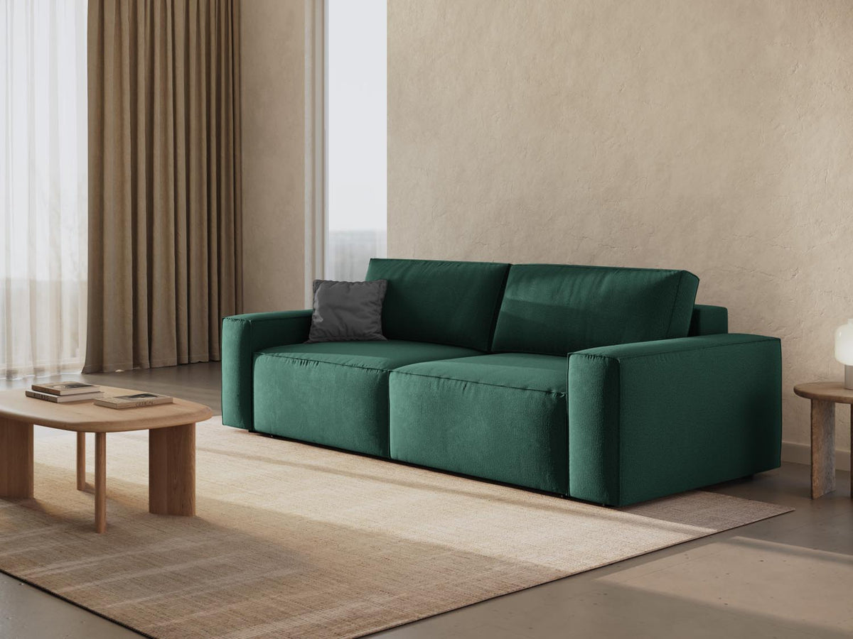 Jodie Sofa mit Schlaffunktion und Stauraumbox 3 Sitzer in Green-Megan präsentiert im Onlineshop von KAQTU Design AG. Bettsofa ist von Micadoni