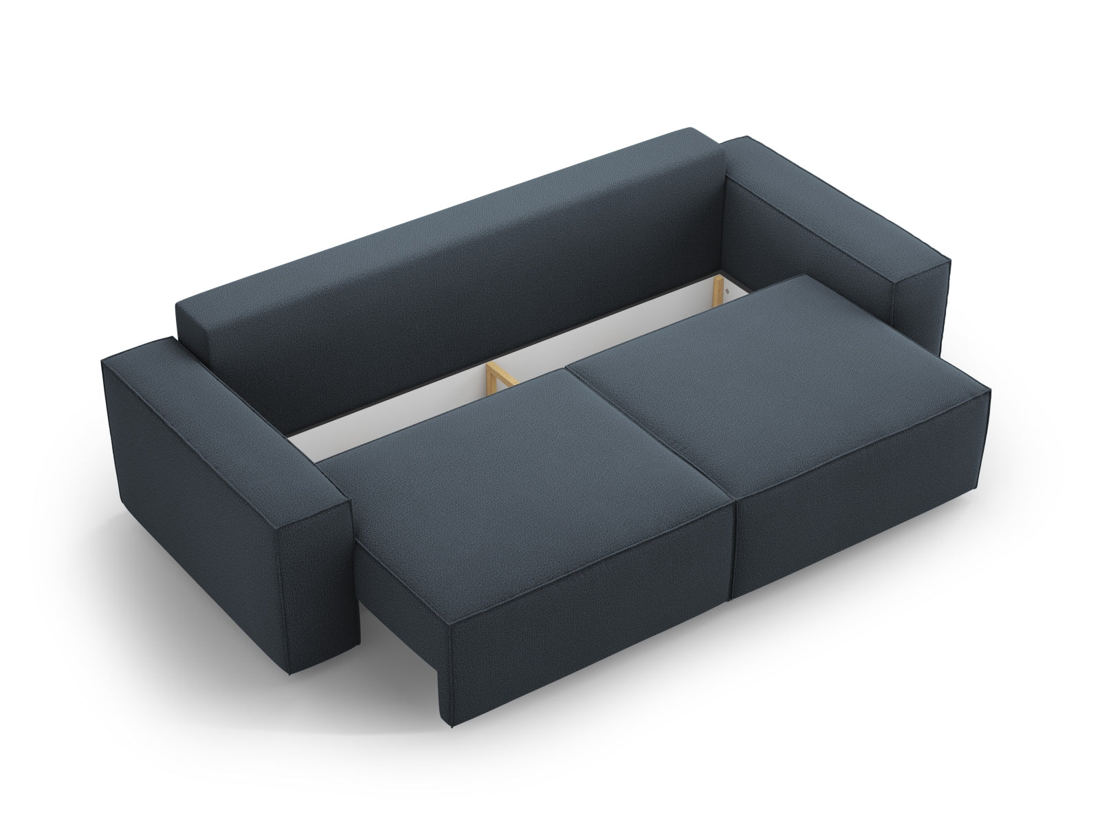 Modernes Bettsofa Jodie in ansprechendem Blau, bietet Platz für drei Personen, Schlaffunktion und praktischen Stauraum für mehr Ordnung.