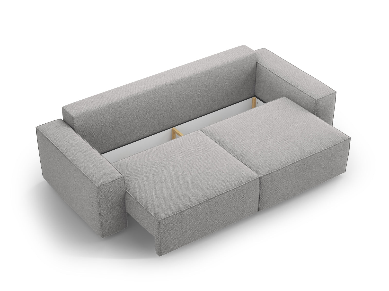 Modernes 3-Sitzer Sofa Jodie in sanftem Hellgrau, vielseitig mit Schlaffunktion und praktischem Stauraum für jeden Wohnraum.