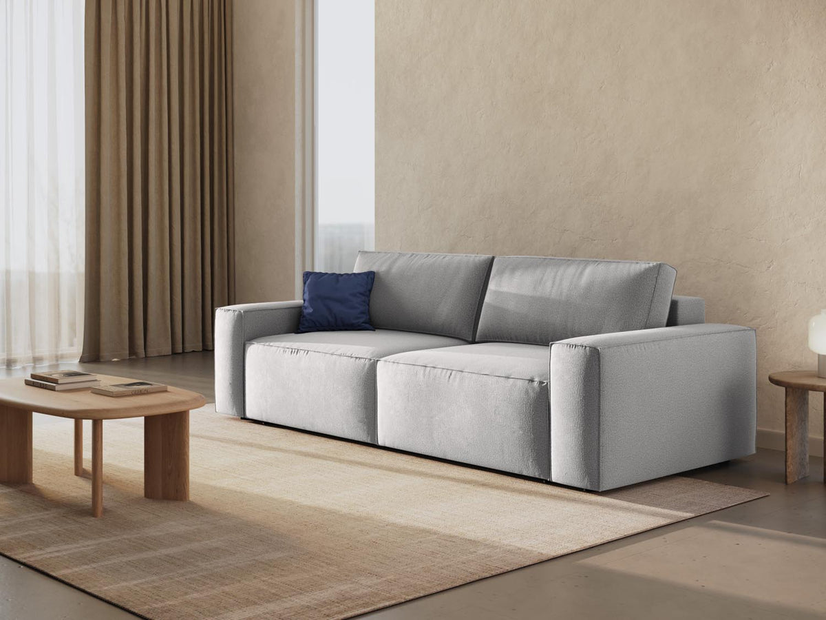 Jodie Sofa mit Schlaffunktion und Stauraumbox 3 Sitzer in Light Grey-Megan präsentiert im Onlineshop von KAQTU Design AG. Bettsofa ist von Micadoni
