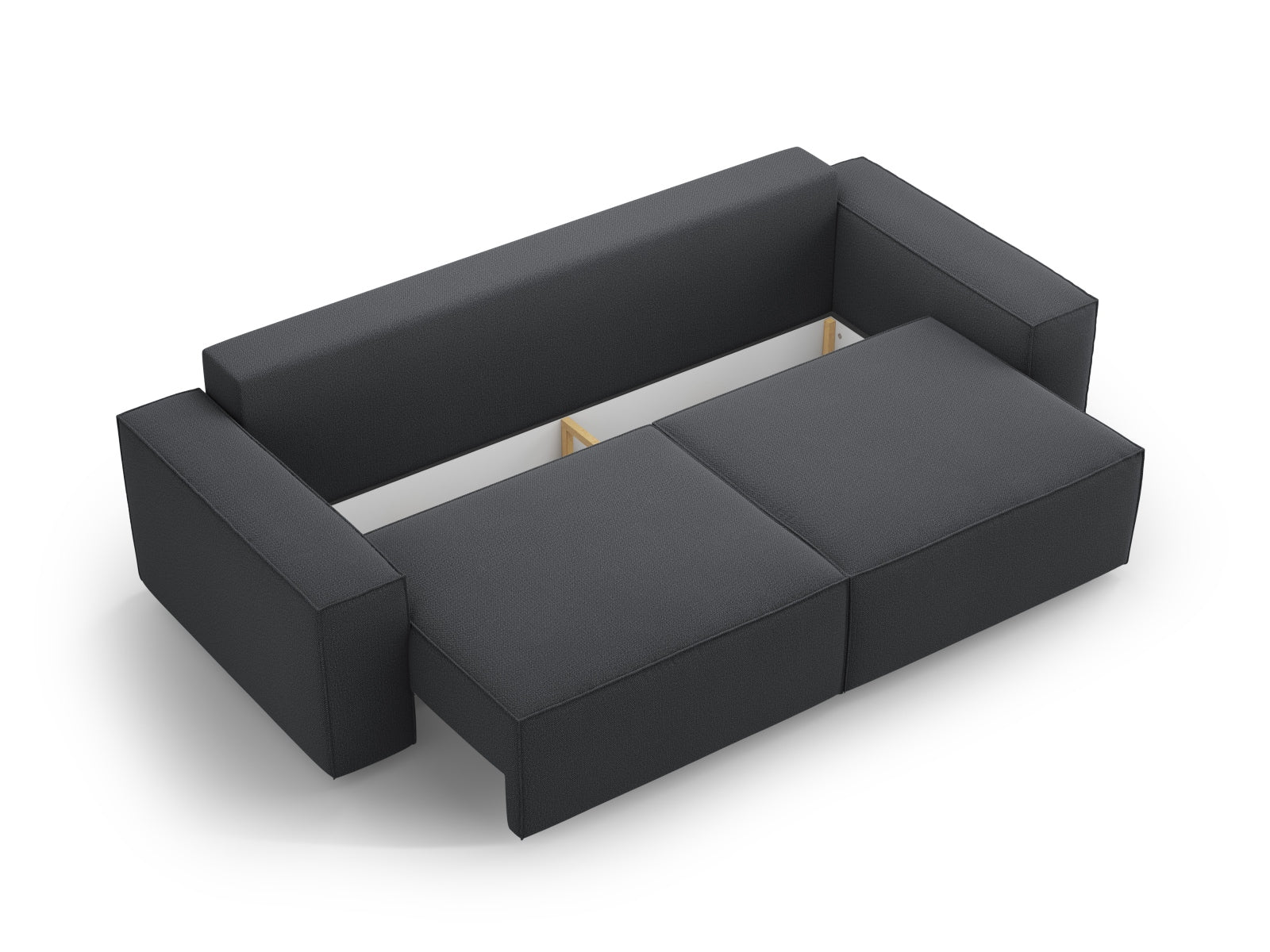 Stylisches Jodie Sofa in Dunkelgrau, 3-Sitzer mit Schlaffunktion und praktischem Stauraum für eine optimale Raumnutzung.