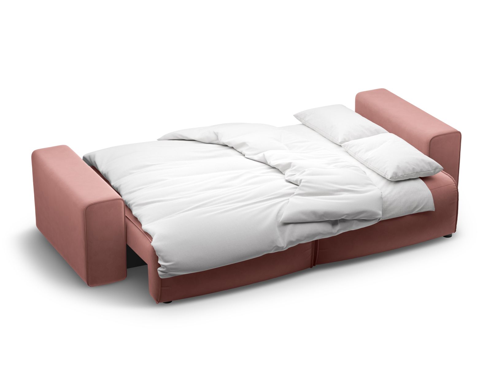 Modernes 3-Sitzer Sofa Victor in lebhaftem Pink, perfekt für entspannte Abende und Übernachtungen, mit cleverem Stauraum für Utensilien.