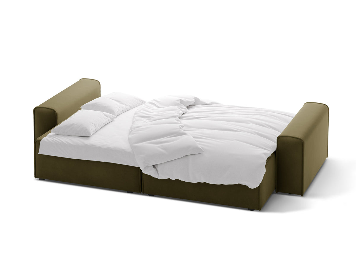 3-Sitzer Sofa Victor mit Schlaffunktion und Stauraum in Moss Green Melange-Paris präsentiert im Onlineshop von KAQTU Design AG. Bettsofa ist von Micadoni