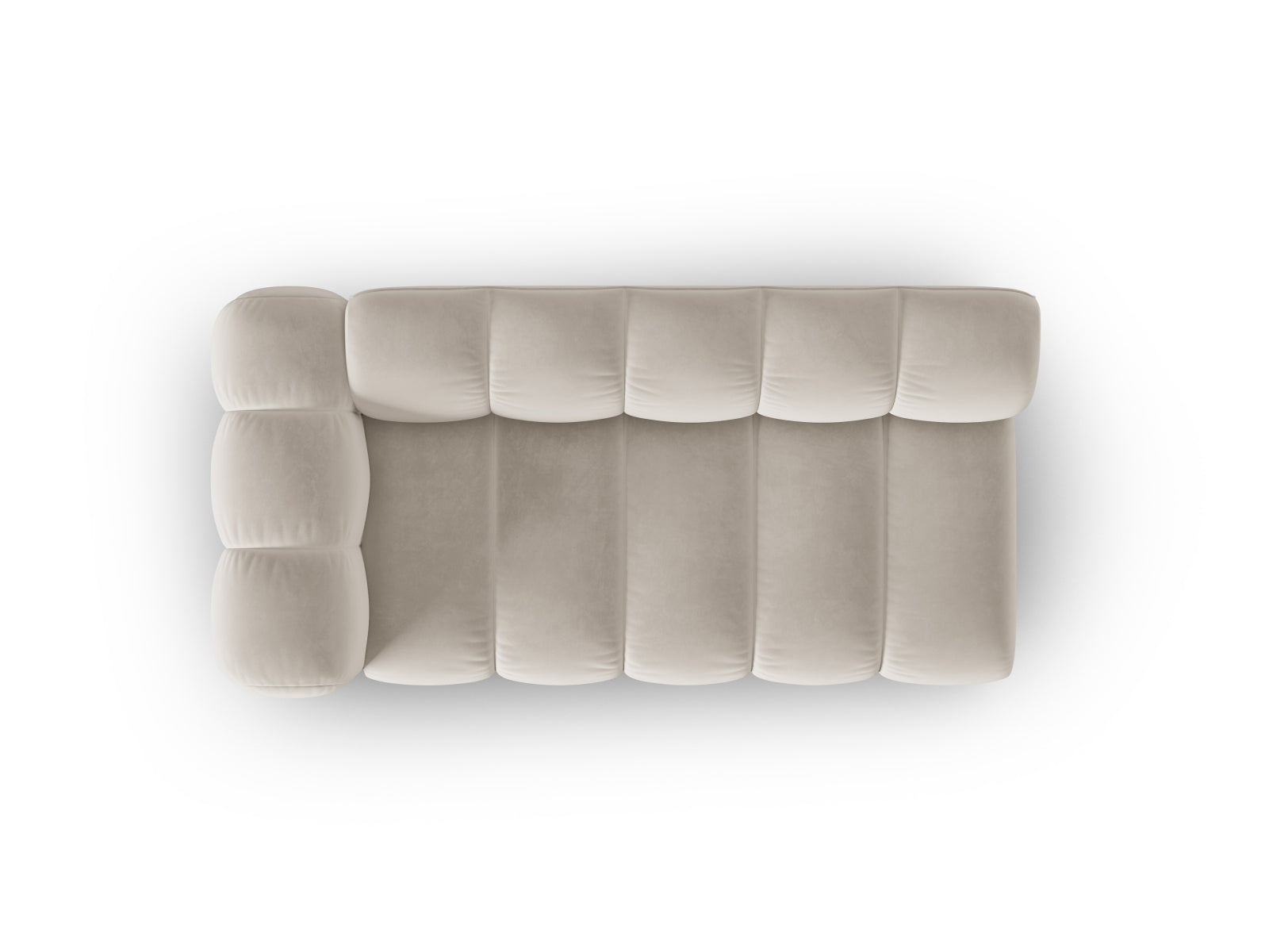 Modulares 3-Sitzer Sofa aus weichem Velours, linksseitig, ideal für moderne Wohnkonzepte und gemütliche Stunden.